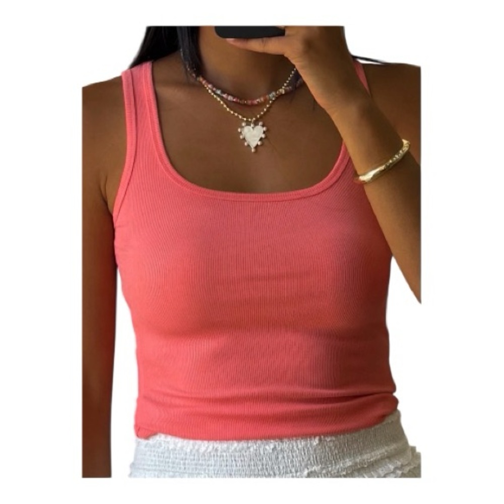 🆕 🧡✨ NWOT TALULAH Coral Ribbed Unfinished Hem Tank Top | Sz M